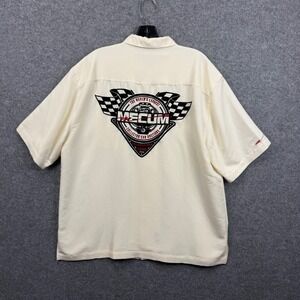 Mecum Auctions Mens Short Sleeve Camp Shirt Cream Embroidered Collector Car L